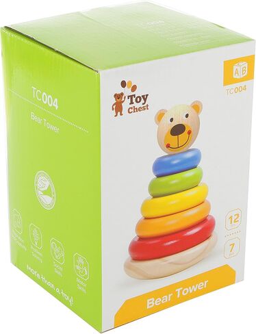 Adorable Bear Wooden Ring Colorful Rainbow Stacker - Solid Wood Educational Baby Toy for Toddler Boys and Girls Age 6-12 Months, 1 Year and Up - Classic Developmental Sorting and Stacking Toy in Saudi Arabia