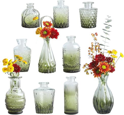 Wsomeso Glass Bud Vases Set of 10 Pcs, Clear Bud Vases in Bulk, Small Vases for Flowers, Vintage Glass Vases for Centerpieces, Cute Mini Flower Vases for Weddings, Home Decor, Table Decoration in Kuwait