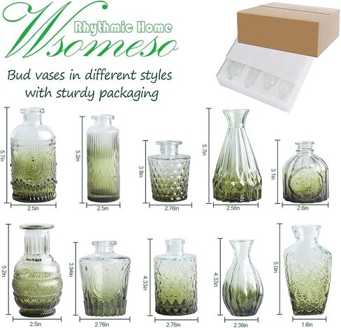 Wsomeso Glass Bud Vases Set of 10 Pcs, Clear Bud Vases in Bulk, Small Vases for Flowers, Vintage Glass Vases for Centerpieces, Cute Mini Flower Vases for Weddings, Home Decor, Table Decoration in Kuwait