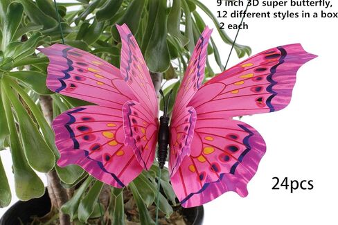 Giant Butterfly Garden Stakes Decorations Outdoor 3D Butterflies Lawn Decorative Yard Decor Patio Accessories Ornaments PVC Gardening Art Christmas Whimsical Gifts (Pack of 24) in Saudi Arabia