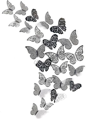 pinkblume Black Gray 3D Butterfly Wall Decor Decals Stickers Removable DIY Metallic Paper Butterflie Wall Murals Decorations for Home Living Room Babys Bedroom Showcase Nursery Wall Art Decor (36PCS) in Saudi Arabia
