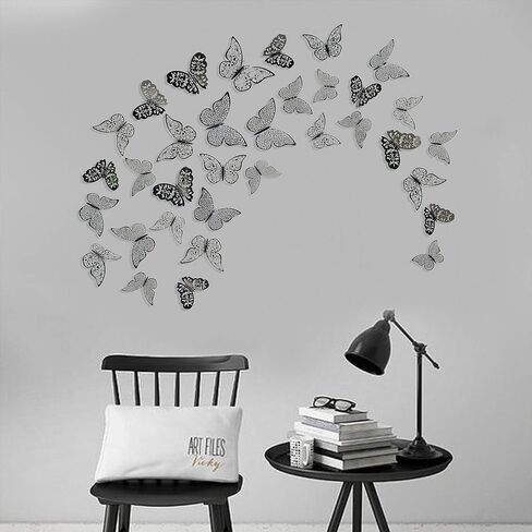 pinkblume Black Gray 3D Butterfly Wall Decor Decals Stickers Removable DIY Metallic Paper Butterflie Wall Murals Decorations for Home Living Room Babys Bedroom Showcase Nursery Wall Art Decor (36PCS) in Saudi Arabia