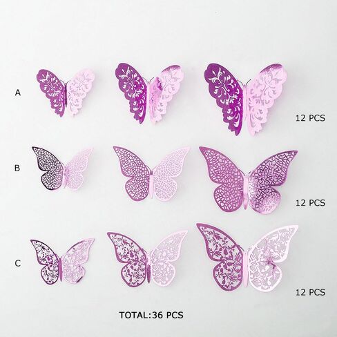 pinkblume Black Gray 3D Butterfly Wall Decor Decals Stickers Removable DIY Metallic Paper Butterflie Wall Murals Decorations for Home Living Room Babys Bedroom Showcase Nursery Wall Art Decor (36PCS) in Saudi Arabia