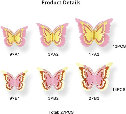 pinkblume Black Gray 3D Butterfly Wall Decor Decals Stickers Removable DIY Metallic Paper Butterflie Wall Murals Decorations for Home Living Room Babys Bedroom Showcase Nursery Wall Art Decor (36PCS) in Saudi Arabia