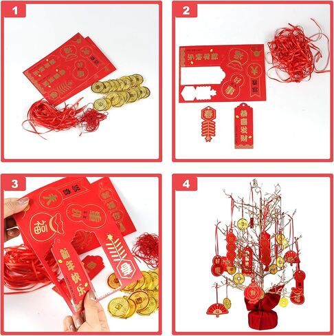46 قطعة زينة السنة الصينية الجديدة 2023، مهرجان الربيع الأحمر عقدة صينية معلقة الحلي لاكي فو النحاس عملة معدنية للعام القمري الجديد شجرة المنزل ديكور المكتب السيارة in Kuwait