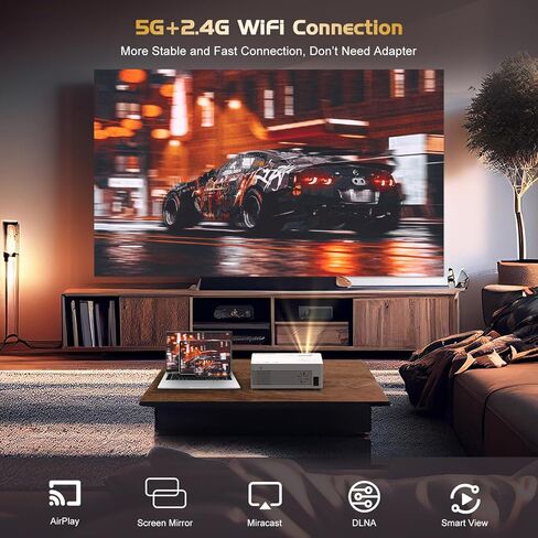 جهاز عرض مع واي فاي وبلوتوث 5.1، مطور 2023 9000 لوكس 1080P يدعم FHD HD، جهاز عرض صغير محمول للاستخدام الخارجي متوافق مع الهاتف الذكي HDMI USB AV AUX VGA in Kuwait