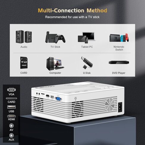 جهاز عرض مع واي فاي وبلوتوث 5.1، مطور 2023 9000 لوكس 1080P يدعم FHD HD، جهاز عرض صغير محمول للاستخدام الخارجي متوافق مع الهاتف الذكي HDMI USB AV AUX VGA in Kuwait