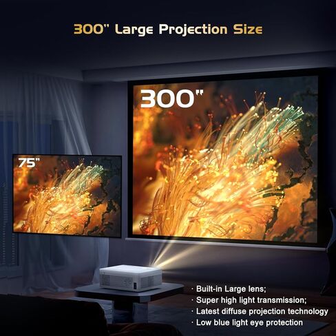 جهاز عرض مع واي فاي وبلوتوث 5.1، مطور 2023 9000 لوكس 1080P يدعم FHD HD، جهاز عرض صغير محمول للاستخدام الخارجي متوافق مع الهاتف الذكي HDMI USB AV AUX VGA in Kuwait