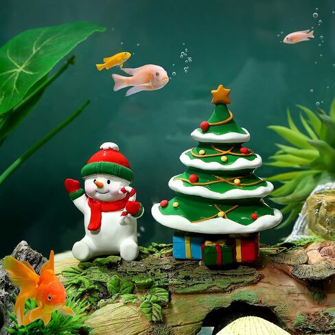 POPETPOP Aquarium Christmas Decorations- 2pcs Miniature Resin Christmas Tree Snowman, Fish Tank Decoration Christmas Mini Ornaments Christmas Figurines Landscaping Decor for Fish Tank in Saudi Arabia