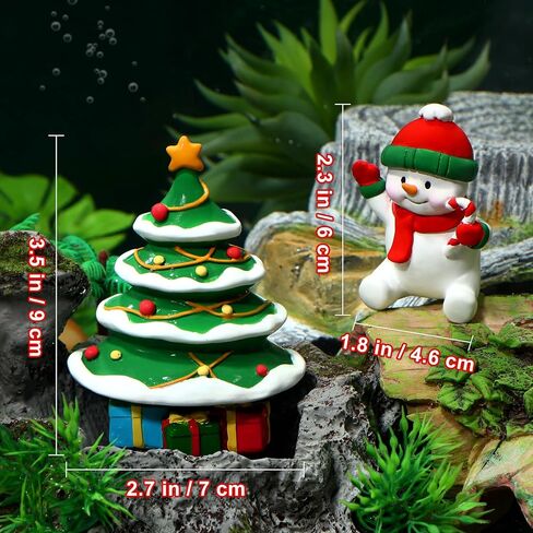 POPETPOP Aquarium Christmas Decorations- 2pcs Miniature Resin Christmas Tree Snowman, Fish Tank Decoration Christmas Mini Ornaments Christmas Figurines Landscaping Decor for Fish Tank in Saudi Arabia