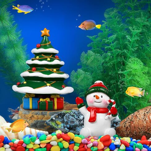 POPETPOP Aquarium Christmas Decorations- 2pcs Miniature Resin Christmas Tree Snowman, Fish Tank Decoration Christmas Mini Ornaments Christmas Figurines Landscaping Decor for Fish Tank in Saudi Arabia