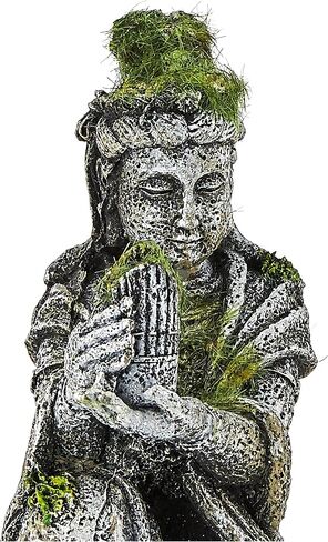 Blue Ribbon EE-696 Ancient Buddha Statue with Moss Exotic Environments Aquarium Ornament, White in Kuwait
