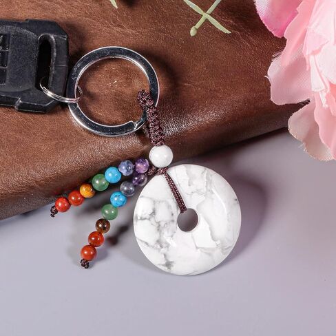 moonsix Crystal Peace Buckle Donut Keychain with 7 Chakra Beads Natural Reiki Healing Stones Keyring Charm Decor for Unisex in Saudi Arabia