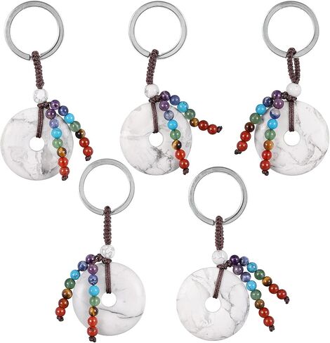 moonsix Crystal Peace Buckle Donut Keychain with 7 Chakra Beads Natural Reiki Healing Stones Keyring Charm Decor for Unisex in Saudi Arabia