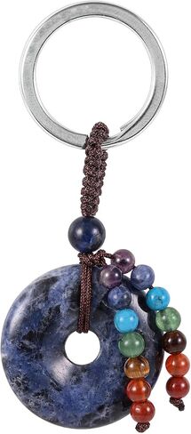 moonsix Crystal Peace Buckle Donut Keychain with 7 Chakra Beads Natural Reiki Healing Stones Keyring Charm Decor for Unisex in Saudi Arabia