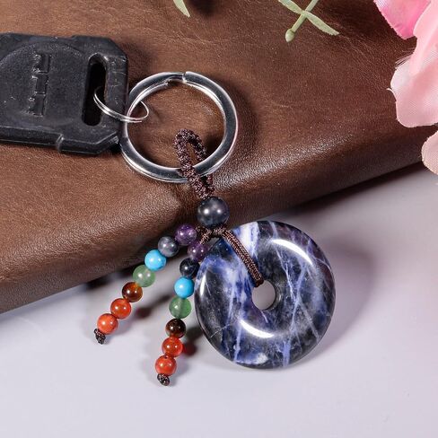 moonsix Crystal Peace Buckle Donut Keychain with 7 Chakra Beads Natural Reiki Healing Stones Keyring Charm Decor for Unisex in Saudi Arabia