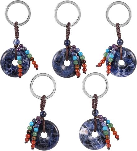 moonsix Crystal Peace Buckle Donut Keychain with 7 Chakra Beads Natural Reiki Healing Stones Keyring Charm Decor for Unisex in Saudi Arabia
