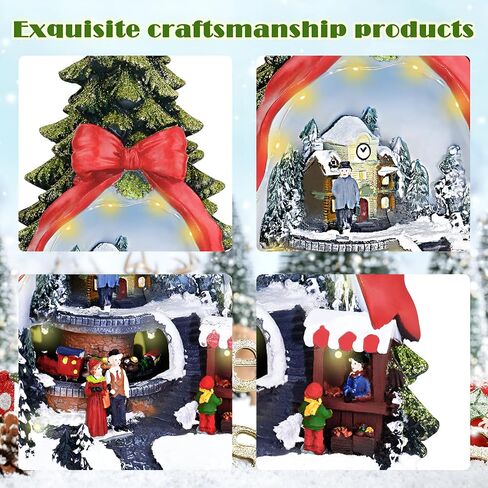 LZLINGMEI Christmas Village Houses, Christmas Tree Decor 14.96 "H with Rotating Train, LED Lights, 8 Christmas Music, Tiered Resin Christmas Decorations Indoor for Tabletop Home Kids in Saudi Arabia