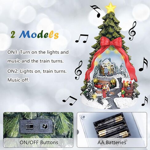 LZLINGMEI Christmas Village Houses, Christmas Tree Decor 14.96 "H with Rotating Train, LED Lights, 8 Christmas Music, Tiered Resin Christmas Decorations Indoor for Tabletop Home Kids in Saudi Arabia