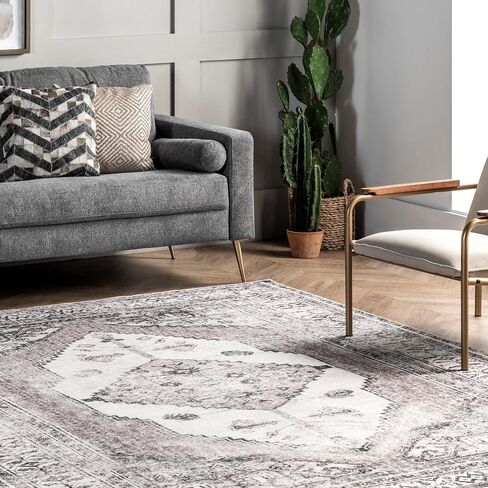 سجادة NuLOOM Gladys عداء رفيعة للغاية قابلة للغسل في الغسالة، مقاس 2' 6'' x 8'، رمادي فاتح in Saudi Arabia