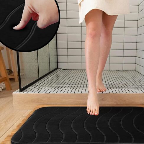 مجموعة سجاد الحمام الفاخرة Elvoki مكونة من 5 قطع - طقم سجادة حمام من الإسفنج الذكي، طقم سجاد المرحاض. قوي الامتصاص، غير قابل للانزلاق، فائق النعومة، سهل التنظيف، أسود in Kuwait