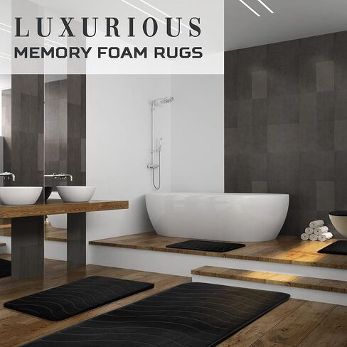 مجموعة سجاد الحمام الفاخرة Elvoki مكونة من 5 قطع - طقم سجادة حمام من الإسفنج الذكي، طقم سجاد المرحاض. قوي الامتصاص، غير قابل للانزلاق، فائق النعومة، سهل التنظيف، أسود in Kuwait
