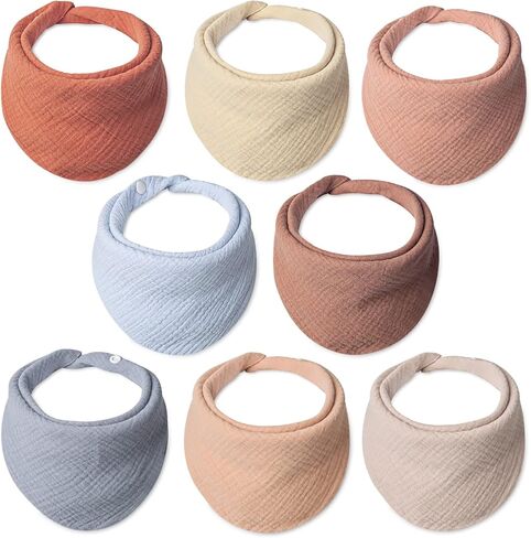 Lulu moon Baby Muslin Bibs - 100% Cotton for Teething Drooling Girls Boys, 8 Pack in Kuwait