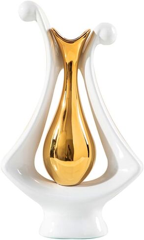 Anding Ceramic vase White and Gold Ceramic vase Modern Home Decor vase Pampas Grass vase Suitable for Table Center Bookshelf Coffee Table Wedding Decoration Aesthetics(99694 Gold) in Kuwait