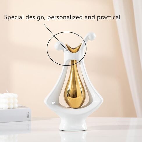 Anding Ceramic vase White and Gold Ceramic vase Modern Home Decor vase Pampas Grass vase Suitable for Table Center Bookshelf Coffee Table Wedding Decoration Aesthetics(99694 Gold) in Kuwait