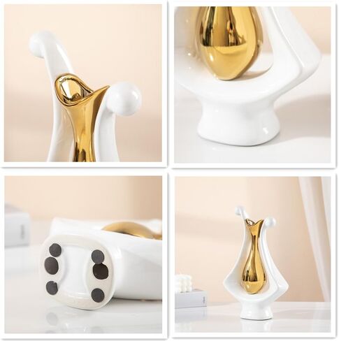 Anding Ceramic vase White and Gold Ceramic vase Modern Home Decor vase Pampas Grass vase Suitable for Table Center Bookshelf Coffee Table Wedding Decoration Aesthetics(99694 Gold) in Kuwait