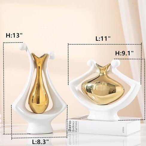 Anding Ceramic vase White and Gold Ceramic vase Modern Home Decor vase Pampas Grass vase Suitable for Table Center Bookshelf Coffee Table Wedding Decoration Aesthetics(99694 Gold) in Kuwait