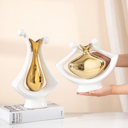 Anding Ceramic vase White and Gold Ceramic vase Modern Home Decor vase Pampas Grass vase Suitable for Table Center Bookshelf Coffee Table Wedding Decoration Aesthetics(99694 Gold) in Kuwait