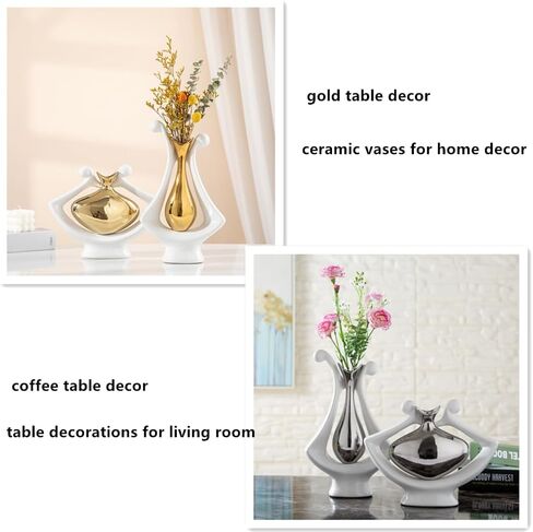 Anding Ceramic vase White and Gold Ceramic vase Modern Home Decor vase Pampas Grass vase Suitable for Table Center Bookshelf Coffee Table Wedding Decoration Aesthetics(99694 Gold) in Kuwait