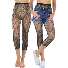 ToBeInStyle Women's Single Floral Lace Fishnet Tights Footless & Stirrup Design