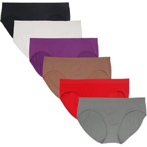 Yuamose Womens Nylon Spandex Bikini Underwear Seamless No Show Panties Soft Briefs Stretch Hipster Underwear Plus size Pack 6