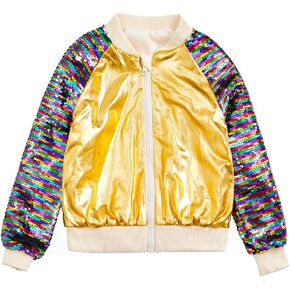 ZYBOUTIC Girls Flip Sequin Jackets Kids Rainbow Sparkle Outwear Toddler Boys Glitter Sleeve Shiny Metallic Coat Birthday