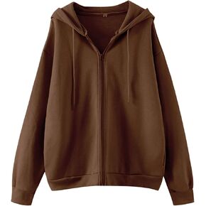 MISSACTIVER Women’s Vintage Solid Drawstring Hoodies Zip Up Oversized E-girl 90s Sweatshirt Basic Jacket With Pockets