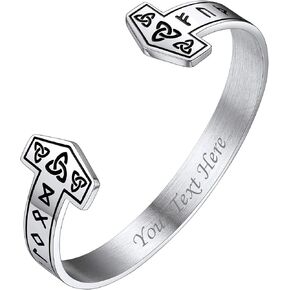 Bestyle Heavy Stainless Steel Viking Cuff Bracelet for Men Boy, Open Adjustable Bangle Raven/Wolf/Rune Bracelet Vintage Retro Cool Viking Jewelry, Gift Package