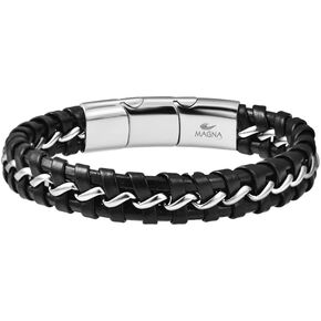 Magna Steel Men's Braided Genuine Leather Wristband Cuff Bracelet