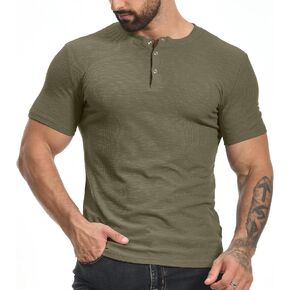 YTD Men's Muscle T Shirts Stretch Short Sleeve Workout Tee Casual Slim Fit Henley Shirt in Saudi Arabia