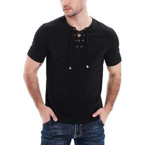 قمصان هينلي الرجالية كاجوال بأكمام قصيرة وأربطة وتي شيرتات قطنية برباط علوي عادي in Kuwait