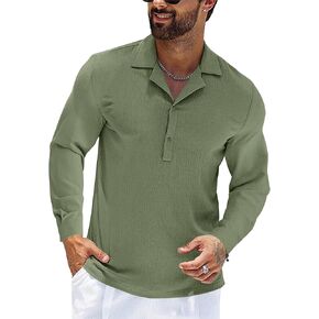 Men's Button Up T Shirts Fashion Henley Shirts Long Sleeve Tee Beach Solid Tops V-Neck Casual Shirts