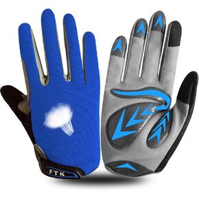 FINGER TEN Cycling Gloves Kids Boys Girls Youth Full Finger Pair Dirt Bike Riding, Children Toddler Touch Screen Mountain Road Bicycle Warm Cold Weather Gel Padded, Color Blue Orange in Kuwait