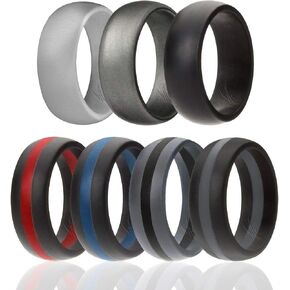 ROQ Silicone Rubber Wedding Ring for Men, Comfort Fit, Men's Wedding Band, Breathable Rubber Engagement Band, 8mm Wide 2mm Thick, Dome Style Middle Line, Solid Stripes, Multi Packs, Multi Colors in Saudi Arabia