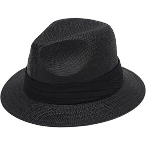 Summer Straw Panama Fedora Sun Hat UV Protection Beach Cuban Trilby Hats for Men and Women