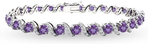 Sterling Silver Genuine, Created or Simulated Gemstone Round S Design Tennis Bracelet for Women in Kuwait