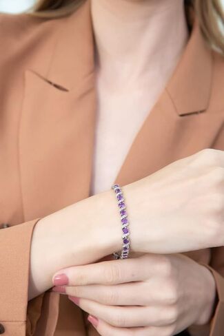 Sterling Silver Genuine, Created or Simulated Gemstone Round S Design Tennis Bracelet for Women in Kuwait