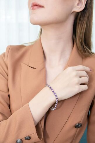 Sterling Silver Genuine, Created or Simulated Gemstone Round S Design Tennis Bracelet for Women in Kuwait