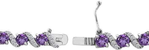 Sterling Silver Genuine, Created or Simulated Gemstone Round S Design Tennis Bracelet for Women in Kuwait