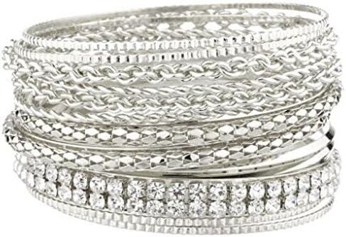 LUX ACCESSORIES Women's Pave Braided Mesh Wire Multi Bangle Set in Kuwait